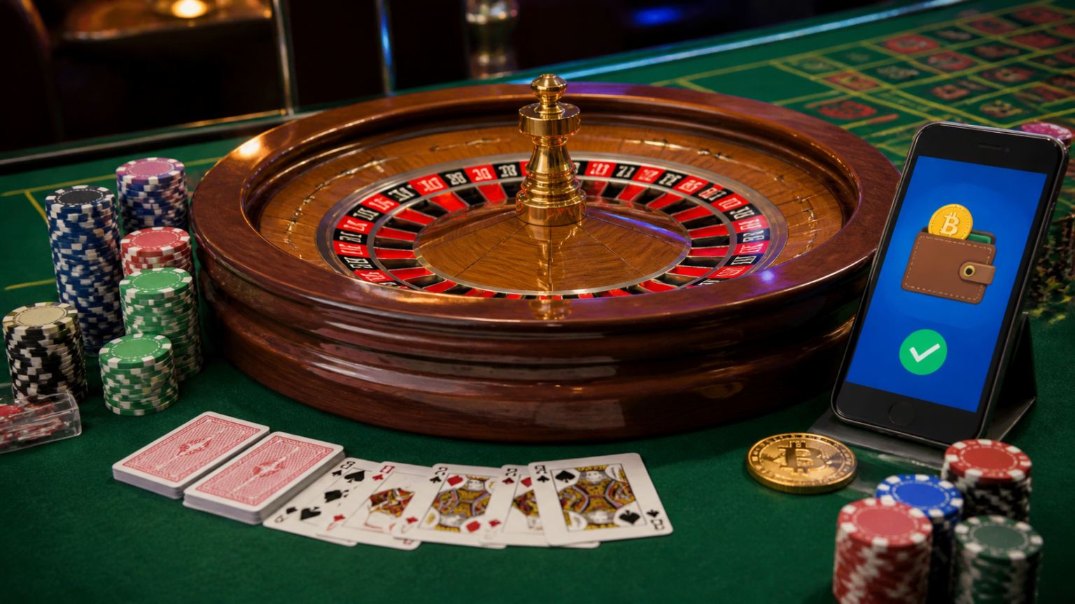 crypto casino Singapore: What Players Should Know Crypto casino gaming table with digital wallet payment and casino chips