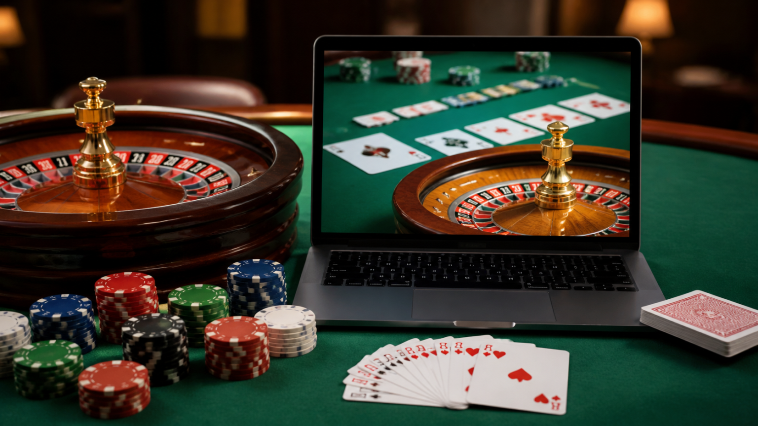 Guida ai casino italiani non aams: criteri e rischi Tavolo da roulette e schermata di casino online