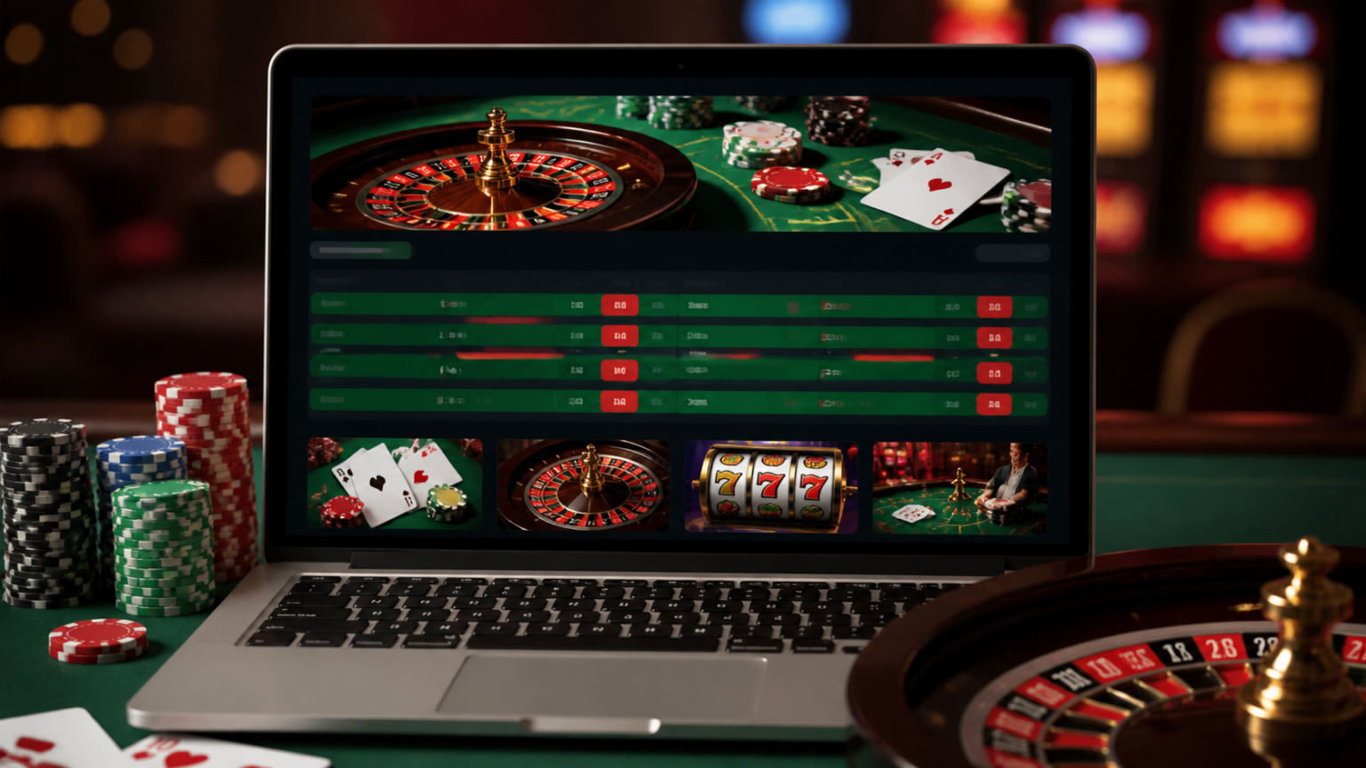 Laptop displaying an online betting site with casino games and odds
