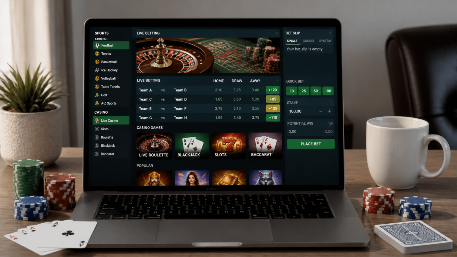 Online betting sites: What to Consider Before Playing Laptop showing an online betting site interface with casino games