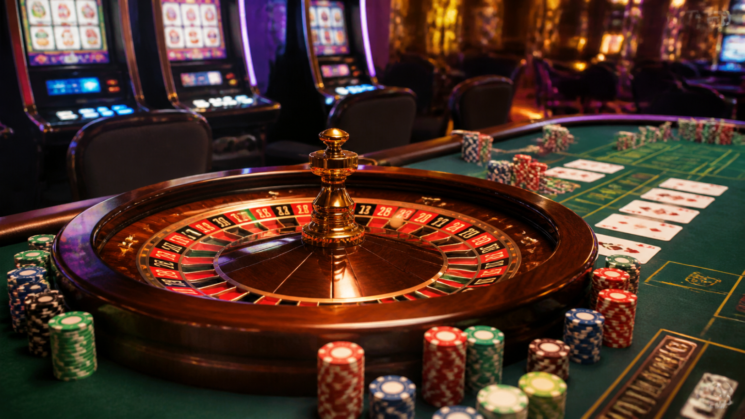 trusted online casino Singapore: What Players Should Look For Casino gaming setup with roulette wheel and slot screens